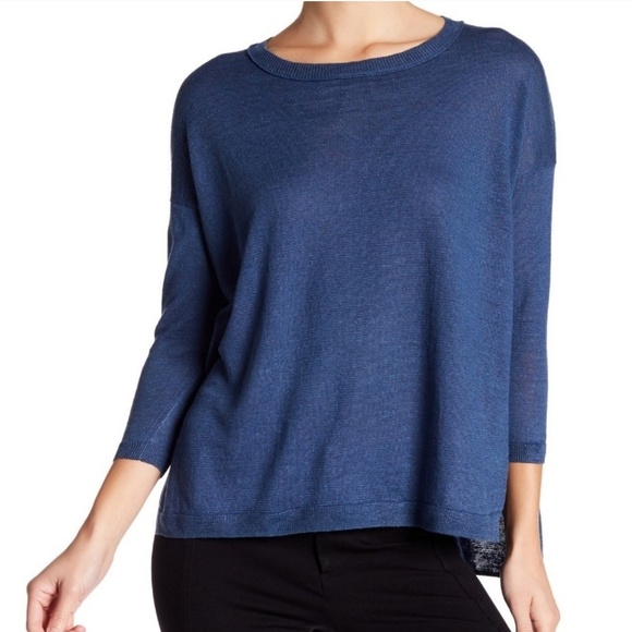 360 Sweater 100% Linen Lightweight Woven Star 3/4 Sleeve Blue White Star M NWT - Picture 14 of 16